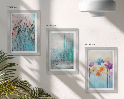 Lot de 3 tableaux Des fleurs sur un fond de couleurs pastel et de motifs délicats