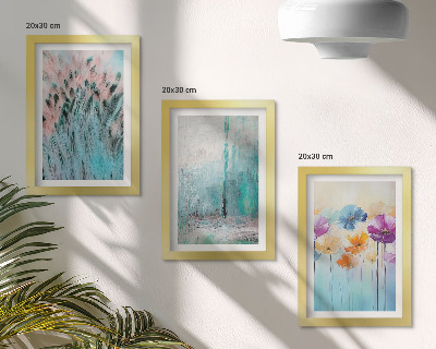 Lot de 3 tableaux Des fleurs sur un fond de couleurs pastel et de motifs délicats
