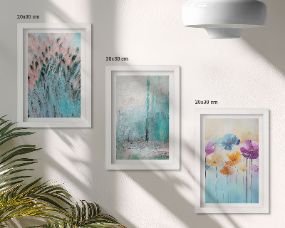 Lot de 3 tableaux Des fleurs sur un fond de couleurs pastel et de motifs délicats