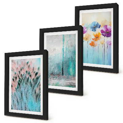 Lot de 3 tableaux Des fleurs sur un fond de couleurs pastel et de motifs délicats