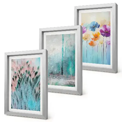Lot de 3 tableaux représentant des fleurs sur un fond de couleurs pastel et de motifs délicats