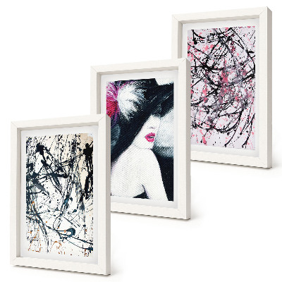 Ensemble de 3 tableaux Motifs de peinture abstraits femme au chapeau