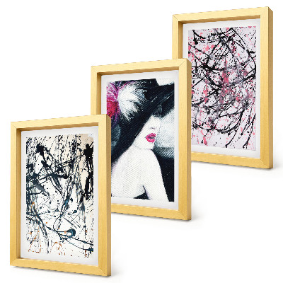 Ensemble de 3 tableaux Motifs de peinture abstraits femme au chapeau