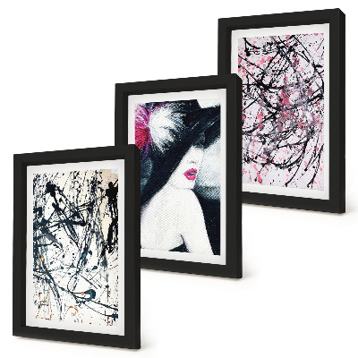Ensemble de 3 tableaux Motifs de peinture abstraits femme au chapeau