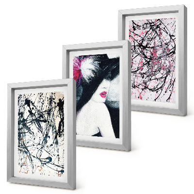 Ensemble de 3 tableaux Motifs de peinture abstraits femme au chapeau
