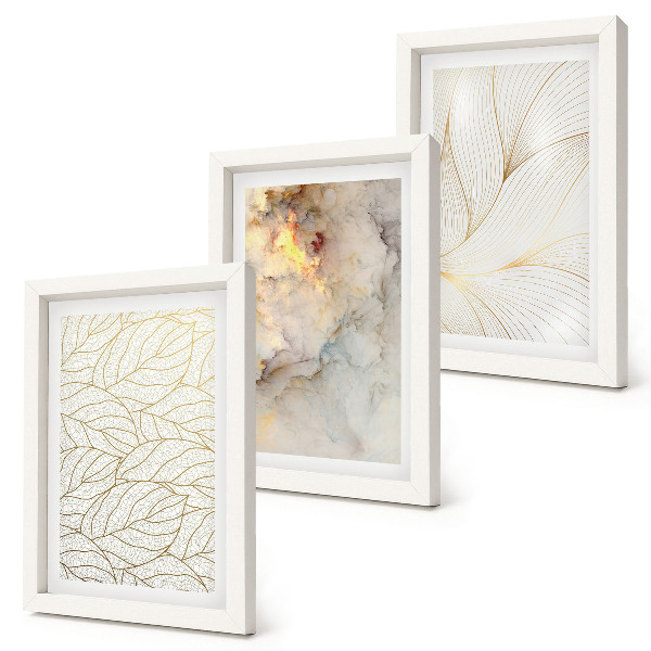 Mur de cadres Motifs linéaires de feuilles, marbre abstrait