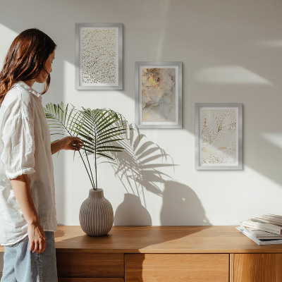 Mur de cadres Motifs linéaires de feuilles, marbre abstrait