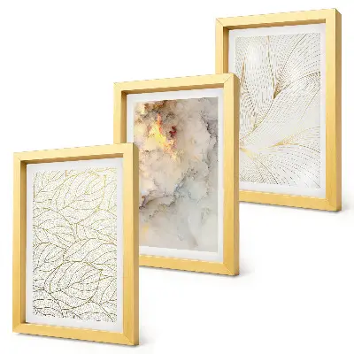 Mur de cadres avec motifs linéaires de feuilles et marbre abstrait