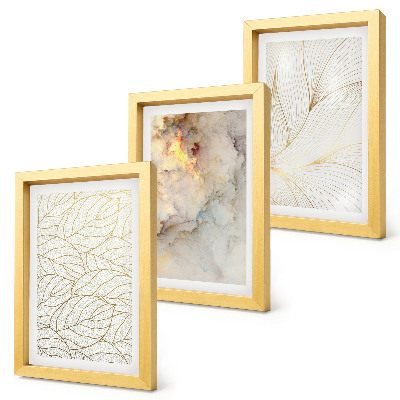 Mur de cadres Motifs linéaires de feuilles, marbre abstrait