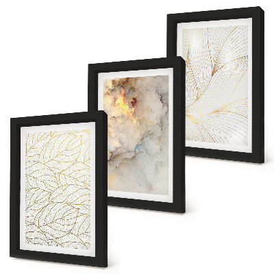 Mur de cadres Motifs linéaires de feuilles, marbre abstrait