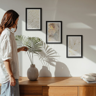 Mur de cadres Motifs linéaires de feuilles, marbre abstrait