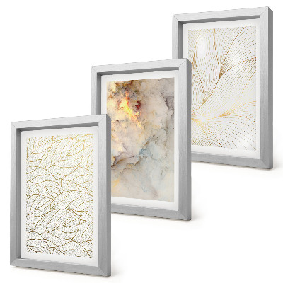 Mur de cadres Motifs linéaires de feuilles, marbre abstrait