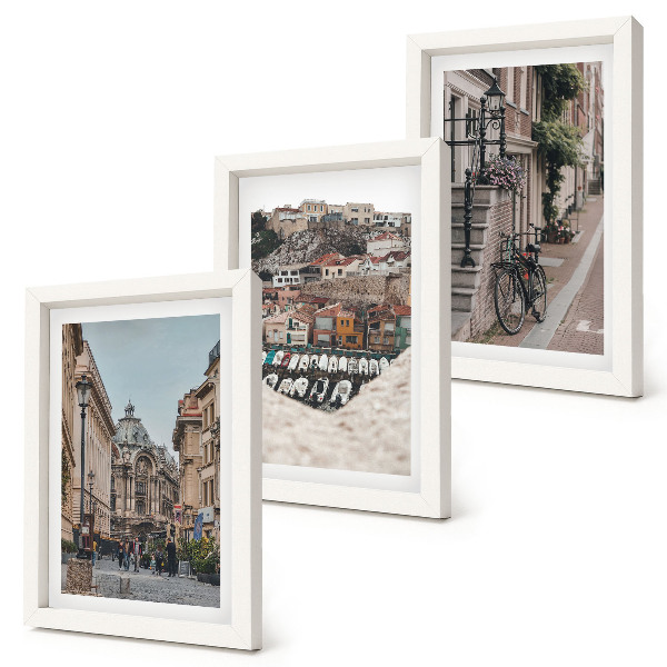 Lot de 3 tableaux Rues charmantes de la ville offrant des vues sur le port et les bâtiments