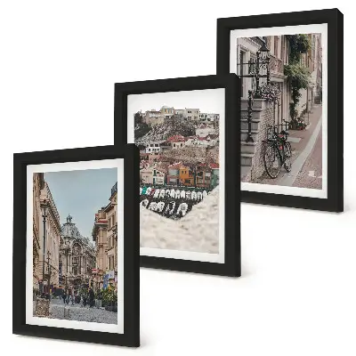 Lot de 3 tableaux rues charmantes avec vue sur le port et les bâtiments