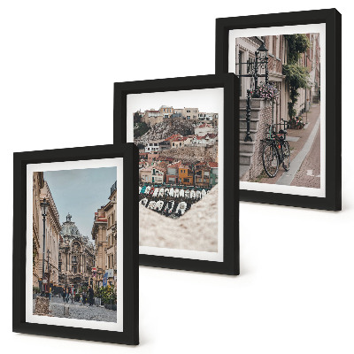 Lot de 3 tableaux Rues charmantes de la ville offrant des vues sur le port et les bâtiments