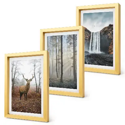 Ensemble de 3 tableaux représentant des paysages forestiers avec une nature sauvage et des cerfs