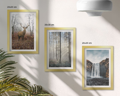 Ensemble de 3 tableaux Paysages forestiers, nature sauvage, cerfs
