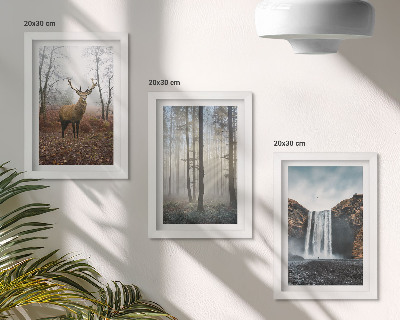 Ensemble de 3 tableaux Paysages forestiers, nature sauvage, cerfs
