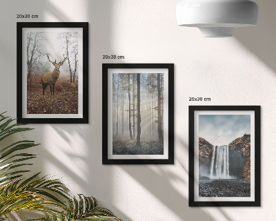 Ensemble de 3 tableaux Paysages forestiers, nature sauvage, cerfs