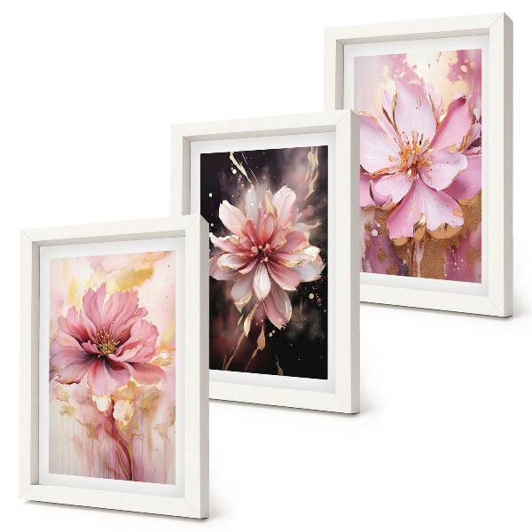 Mur de cadres Compositions florales dans les tons de rose et de blanc