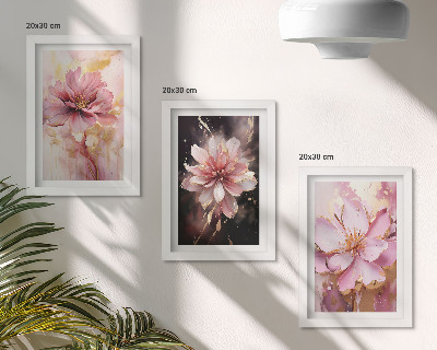Mur de cadres Compositions florales dans les tons de rose et de blanc