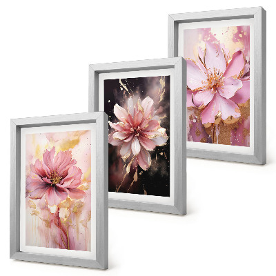 Mur de cadres Compositions florales dans les tons de rose et de blanc