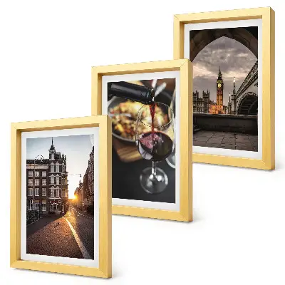 Ensemble de 3 tableaux représentant des photos d'une ville, de la nourriture et une vue de Londres
