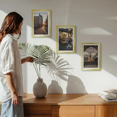 Ensemble de 3 tableaux représentant des photos d'une ville, de la nourriture et une vue de Londres
