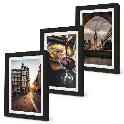 Ensemble de 3 tableaux représentant des photos d'une ville, de la nourriture et une vue de Londres