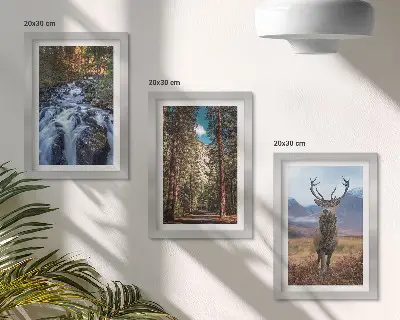 Mur de cadres cascade dans la forêt avec montagnes et cerfs dans la nature
