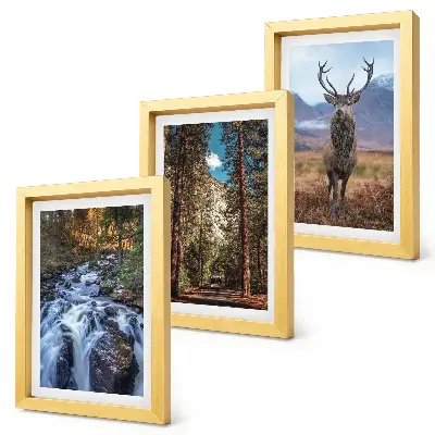 Mur de cadres cascade dans la forêt avec montagnes et cerfs dans la nature