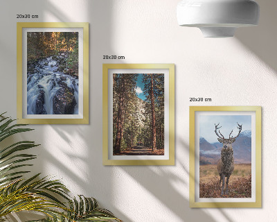 Mur de cadres Cascade dans la forêt, montagnes et cerfs dans la nature