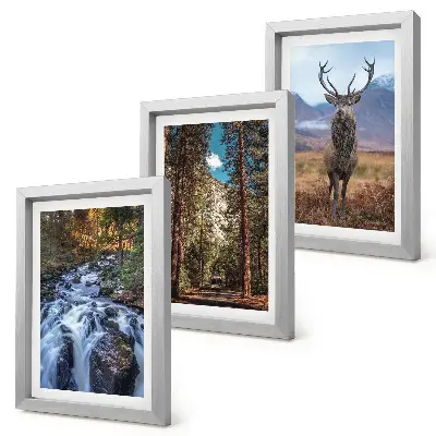 Mur de cadres cascade dans la forêt avec montagnes et cerfs dans la nature