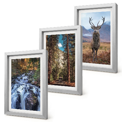 Mur de cadres Cascade dans la forêt, montagnes et cerfs dans la nature