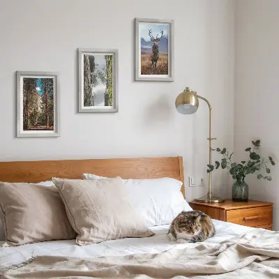 Tableaux Route en forêt, montagnes et cerfs lot de 3 pièces