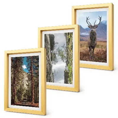 Tableaux Route en forêt, montagnes et cerfs lot de 3 pièces