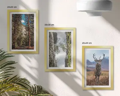 Tableaux Route en forêt, montagnes et cerfs lot de 3 pièces