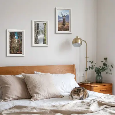 Tableaux Route en forêt, montagnes et cerfs lot de 3 pièces