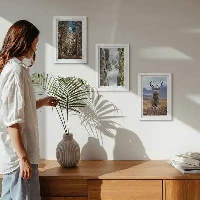 Tableaux Route en forêt, montagnes et cerfs lot de 3 pièces