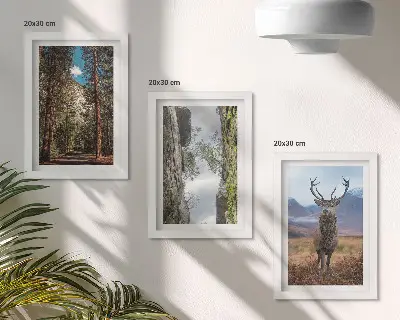 Tableaux Route en forêt, montagnes et cerfs lot de 3 pièces