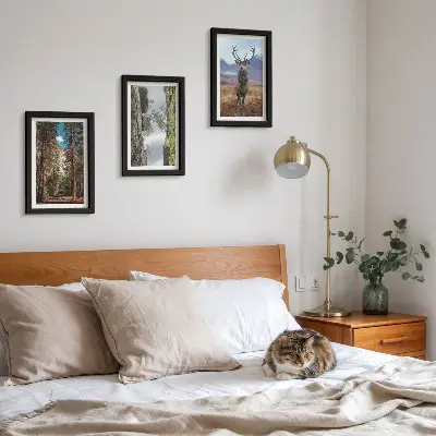 Tableaux Route en forêt, montagnes et cerfs lot de 3 pièces
