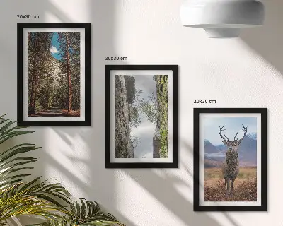 Tableaux Route en forêt, montagnes et cerfs lot de 3 pièces