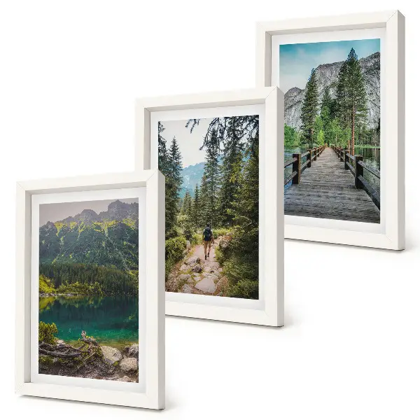 Ensemble de 3 tableaux représentant des montagnes, des lacs, des forêts et des sentiers dans la nature