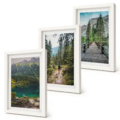 Ensemble de 3 tableaux représentant des montagnes, des lacs, des forêts et des sentiers dans la nature