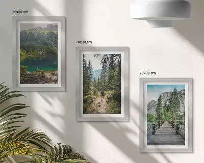 Ensemble de 3 tableaux représentant des montagnes, des lacs, des forêts et des sentiers dans la nature
