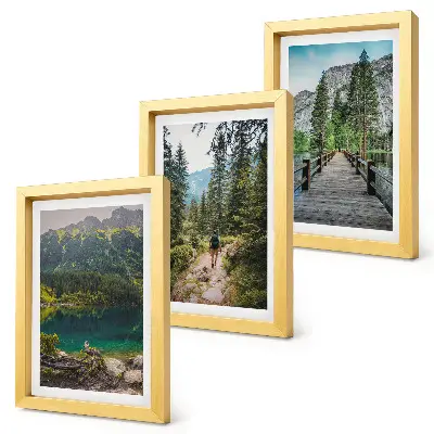 Ensemble de 3 tableaux représentant des montagnes, des lacs, des forêts et des sentiers dans la nature