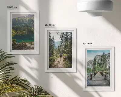 Ensemble de 3 tableaux représentant des montagnes, des lacs, des forêts et des sentiers dans la nature