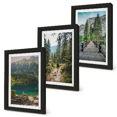 Ensemble de 3 tableaux représentant des montagnes, des lacs, des forêts et des sentiers dans la nature