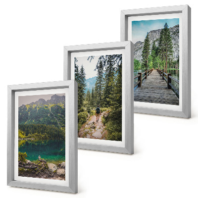 Ensemble de 3 tableaux Montagnes, lacs, forêts et sentiers dans la nature