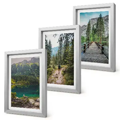 Ensemble de 3 tableaux représentant des montagnes, des lacs, des forêts et des sentiers dans la nature